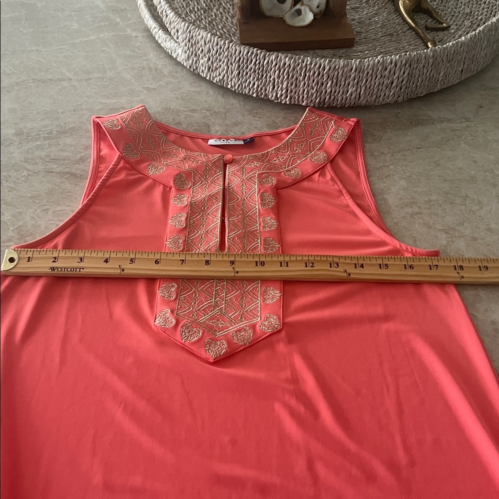 CABANA LIFE CORAL METALLIC SLEEVELESS SHIFT MINI DRESS Size Medium UPF - Picture 6 of 8